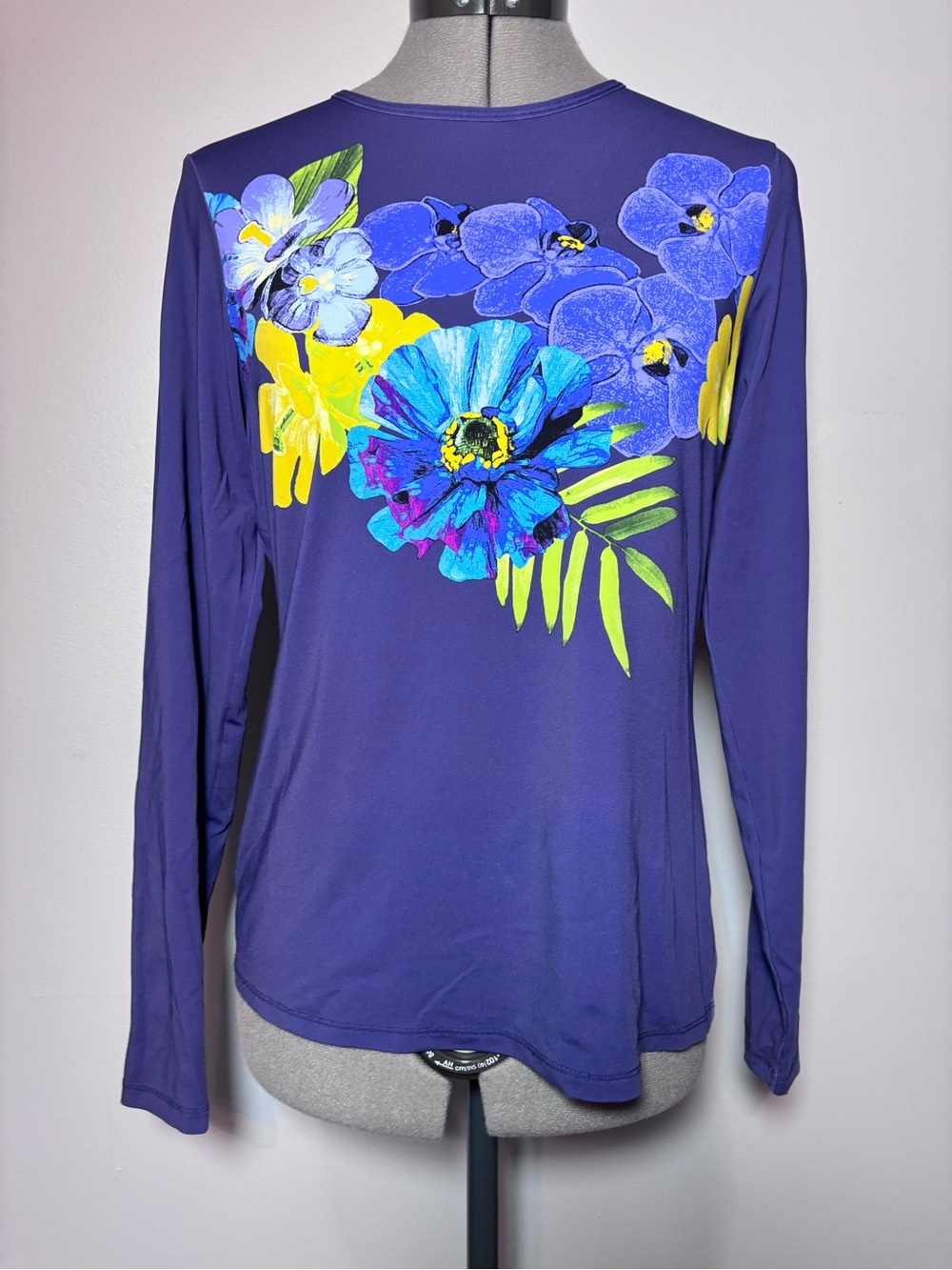 Lands' End Purple Long-Sleeve Floral Tee with Blue and Yellow Flowers - 6-8